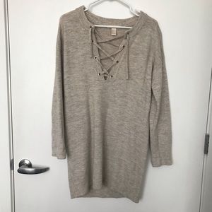 Lace Up V-Neck Sweater